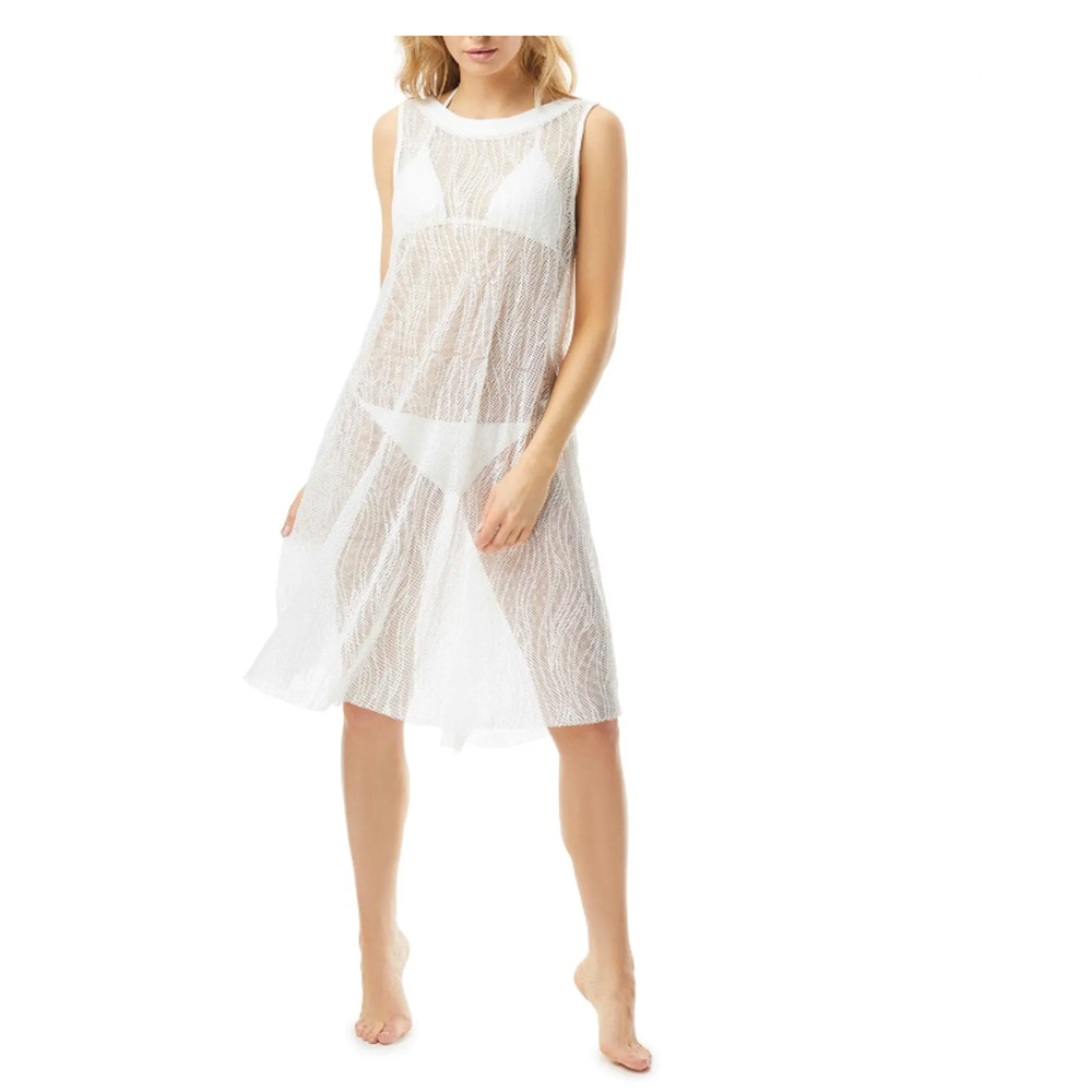 Carmen Marc Valvo Womens Sequin High-Neck Swim Dress Cover-Up White Size L 12398